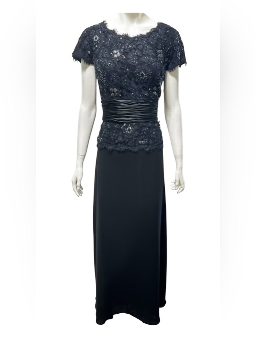 Juliet Black Floral Lace Beaded Cocktail Maxi Dress Size Large A1
